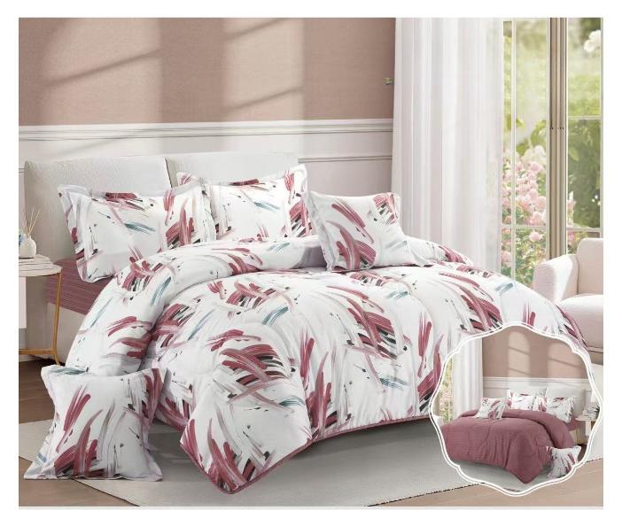 بلو سكاي مفرش سرير نفرين فخم من المايكروفايبر 100% ، غطاء سرير ، قابل للإستخدام على الوجهين، طقم مفارش بحشوة   ، طقم نوم يتكون من 6 قطع ( مفرش بحشوة + واقي مرتبة مطاط + واقي مخدة + كيس مخدة + وسادة مربعة + كيس للوسادة المربعة  ) مقاس المفرش 240X260 سم ومقاس واقي المرتبة 200x200 سم ( اللون نفس الصورة) - Image 1