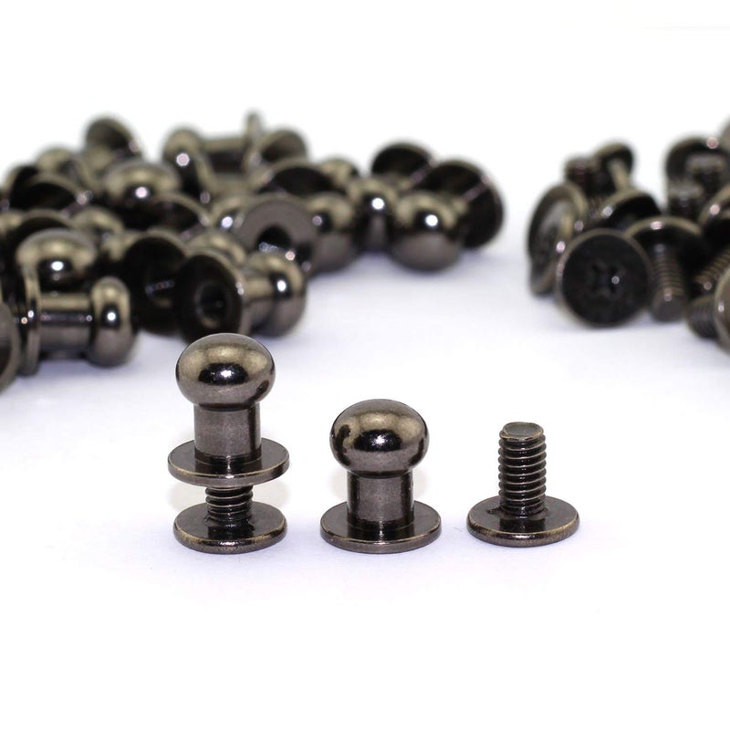 Asiatic Asiatic 30 Pack Black Round Head Button Stud Slotted Screws 8x10x10mm Chicago Screws Nail Rivet for DIY Leather Craft - Image 1