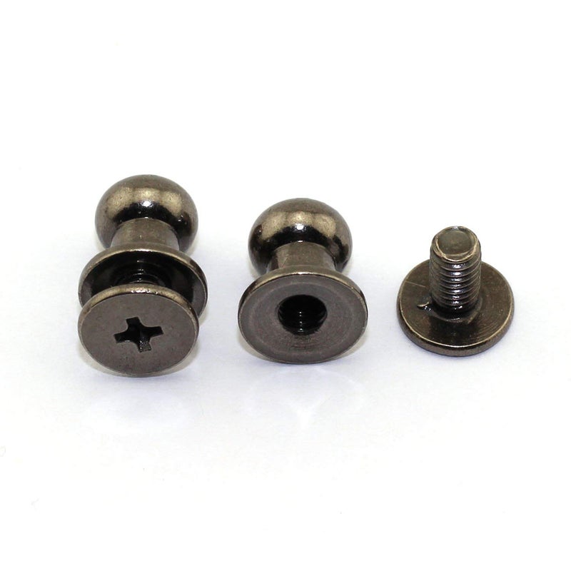 Asiatic Asiatic 30 Pack Black Round Head Button Stud Slotted Screws 8x10x10mm Chicago Screws Nail Rivet for DIY Leather Craft - Image 2