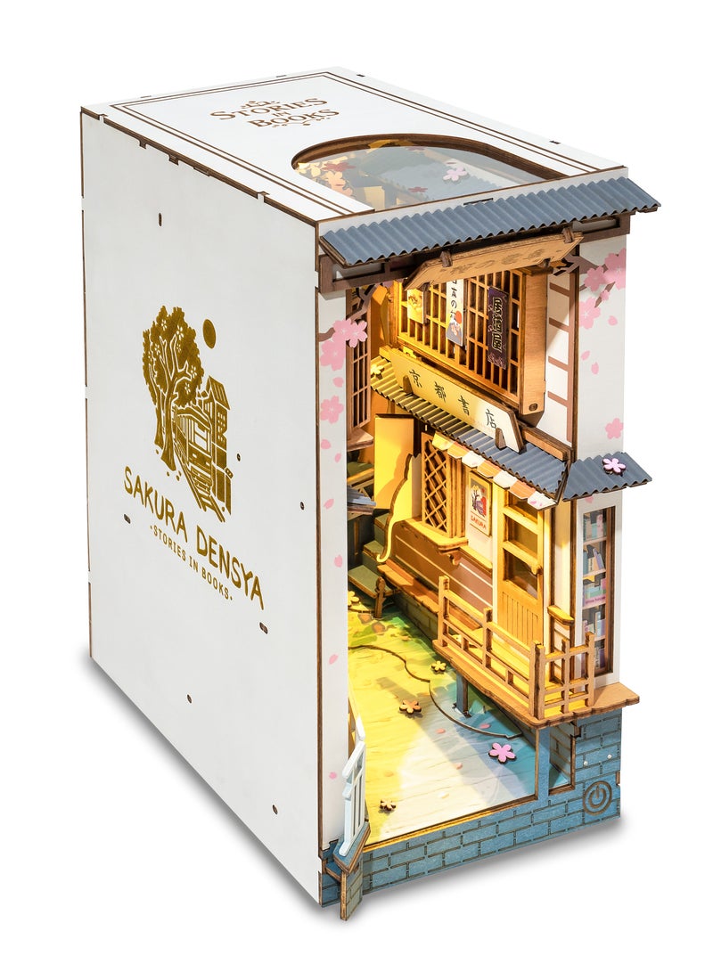 Robotime Rolife Sakura Densya DIY Book Nook Shelf Insert Kit TGB01, Assembly Brain Teaser 3D Wooden Puzzle DIY Build Model Crafts Kits, Unique Home Decor Birthday Gifts for Teens or Adults - Image 1
