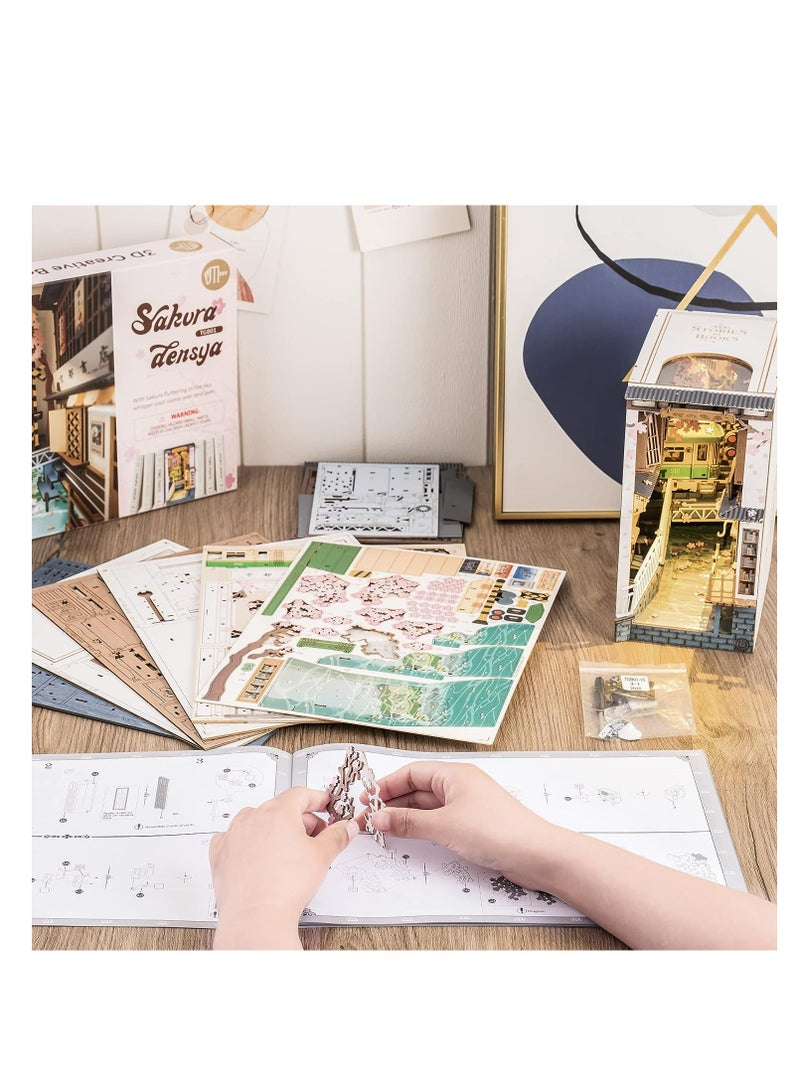 Robotime Rolife Sakura Densya DIY Book Nook Shelf Insert Kit TGB01, Assembly Brain Teaser 3D Wooden Puzzle DIY Build Model Crafts Kits, Unique Home Decor Birthday Gifts for Teens or Adults - Image 2