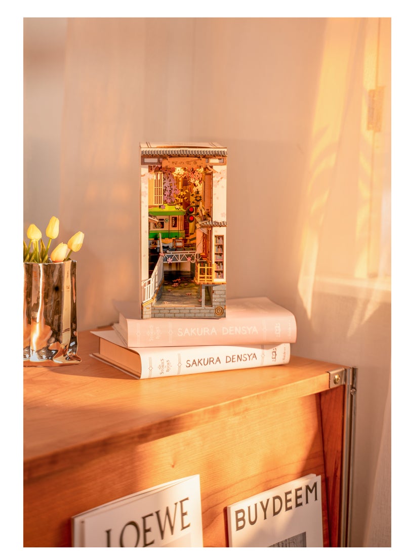 Robotime Rolife Sakura Densya DIY Book Nook Shelf Insert Kit TGB01, Assembly Brain Teaser 3D Wooden Puzzle DIY Build Model Crafts Kits, Unique Home Decor Birthday Gifts for Teens or Adults - Image 5