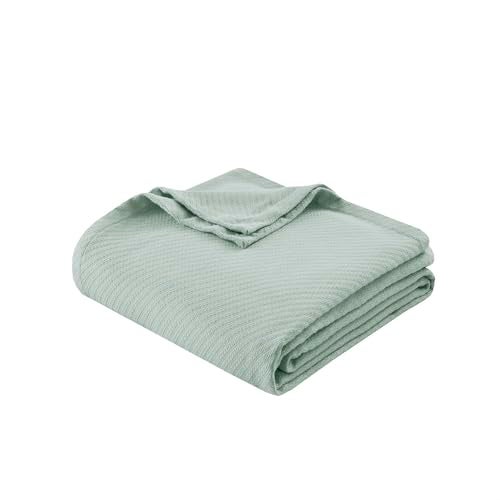 Madison Park Liquid Cotton Luxury Blanket Premium Soft Cozy 100% Ring Spun Cotton For Bed , Couch or Sofa, Twin, Sea Foam - Image 1