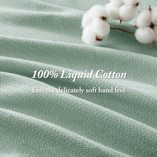 Madison Park Liquid Cotton Luxury Blanket Premium Soft Cozy 100% Ring Spun Cotton For Bed , Couch or Sofa, Twin, Sea Foam - Image 2