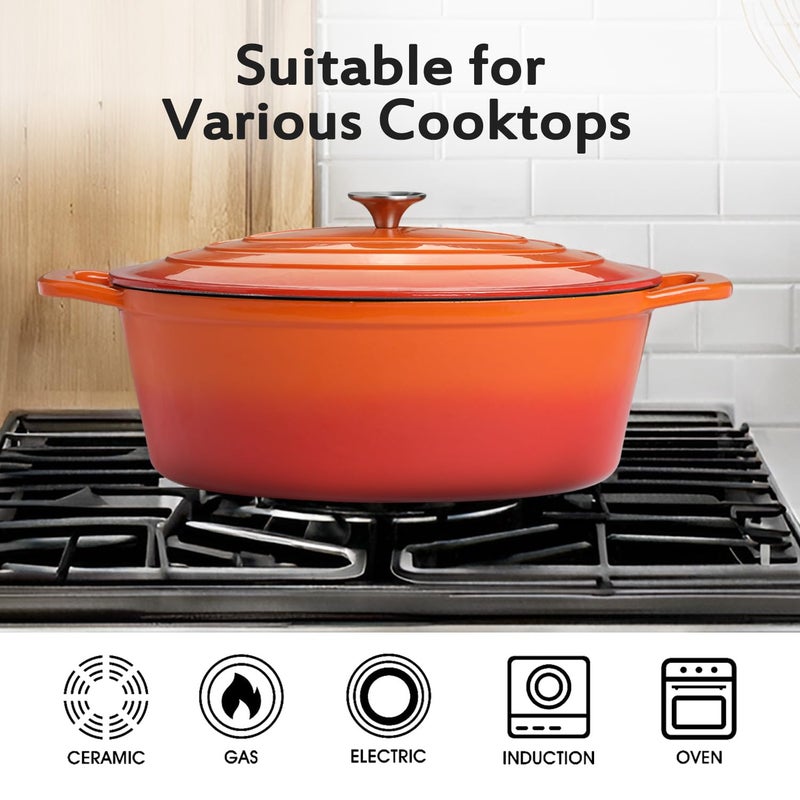 NSIRONS Enameled Oval Dutch Oven Pot with Lid, 8 QT Cast Iron Dutch Oven with Dual Handles for Cooking, Bread Baking, Frying, Non-stick Enamel Coated Oven (8 QT Orange) - Image 5
