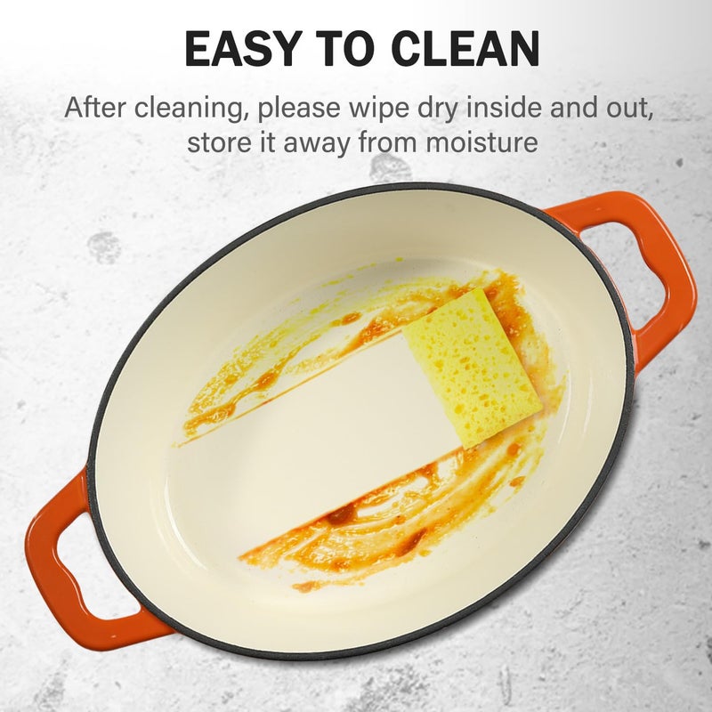 NSIRONS Enameled Oval Dutch Oven Pot with Lid, 8 QT Cast Iron Dutch Oven with Dual Handles for Cooking, Bread Baking, Frying, Non-stick Enamel Coated Oven (8 QT Orange) - Image 4