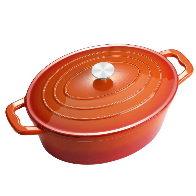 NSIRONS Enameled Oval Dutch Oven Pot with Lid, 8 QT Cast Iron Dutch Oven with Dual Handles for Cooking, Bread Baking, Frying, Non-stick Enamel Coated Oven (8 QT Orange) - Image 1