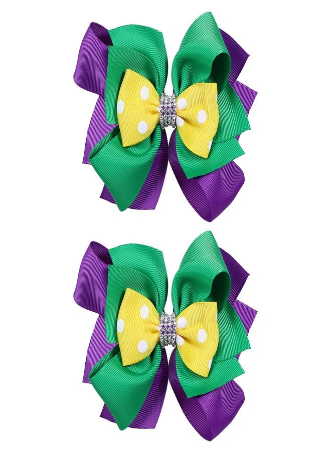 LSVOZ Mardi Gras Hair Clips Grosgrain Ribbon Cheer Bow Hairpins Circus Carnival Alligator Clip Hair Accessories for Girls Women - Image 1