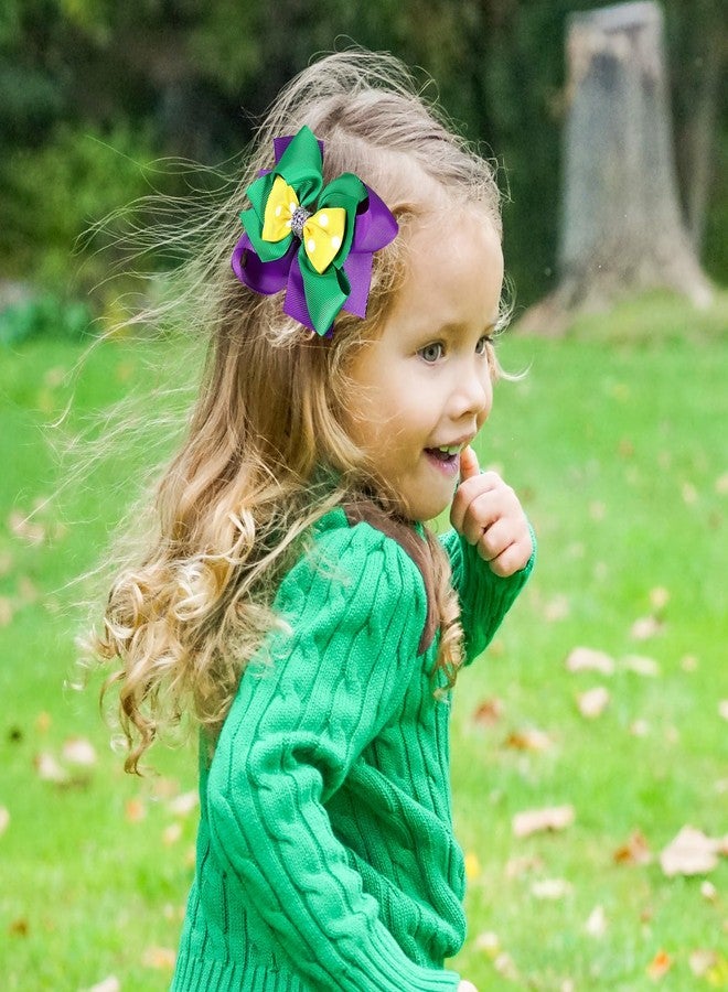 LSVOZ Mardi Gras Hair Clips Grosgrain Ribbon Cheer Bow Hairpins Circus Carnival Alligator Clip Hair Accessories for Girls Women - Image 2