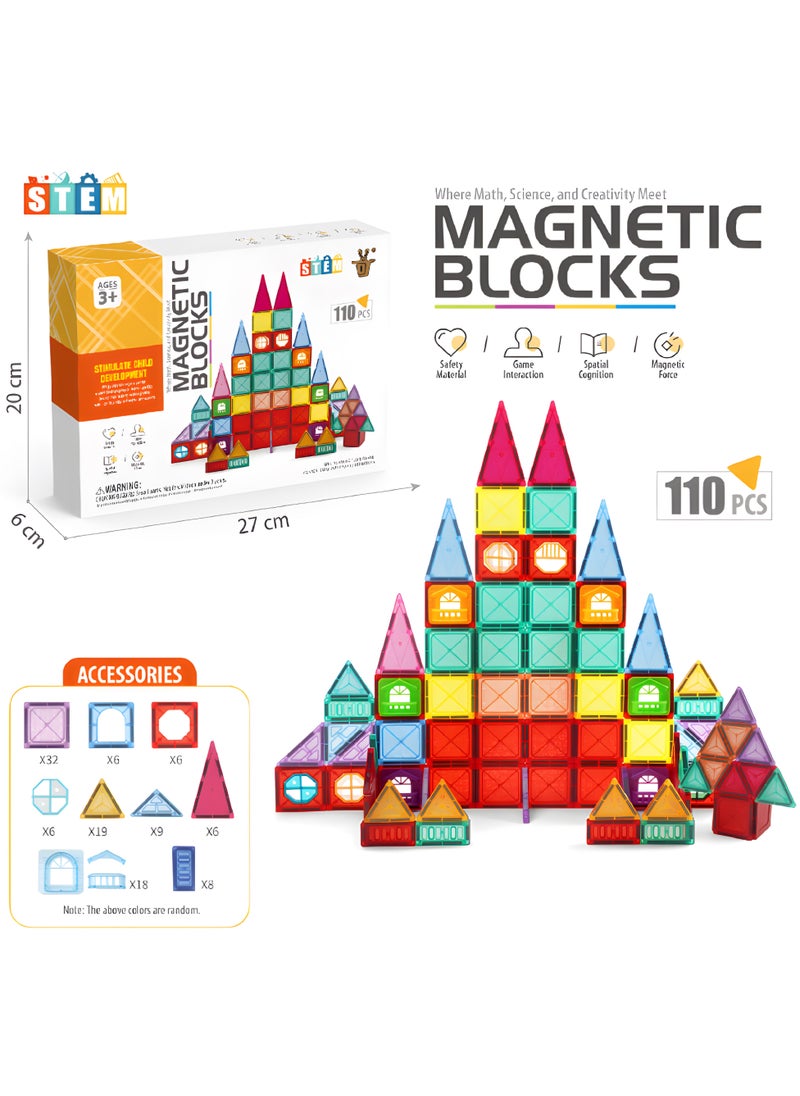 Beauenty Zyler Fun Magnetic Tiles, 110 PCS Building Blocks for Kids, 3D Magnet Puzzles, Stacking Blocks, Creative Educational Toy for Early Learning u0026 Fun Play  - Image 1