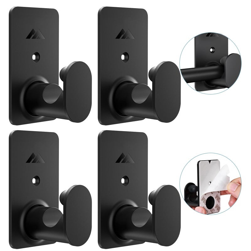 No Drill Curtain Rod Brackets Upgrade 3M Adhesive No Drilling Curtain Rod Holders Renter Friendly Curtain Rod Hooks Nail Free Suitable for Poles 58 Inch 4Pcs Black