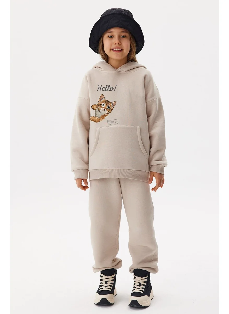 Ada Bebek Çocuk Ada Baby Kids Oversize Cotton Hello Cat Bottom Top Set