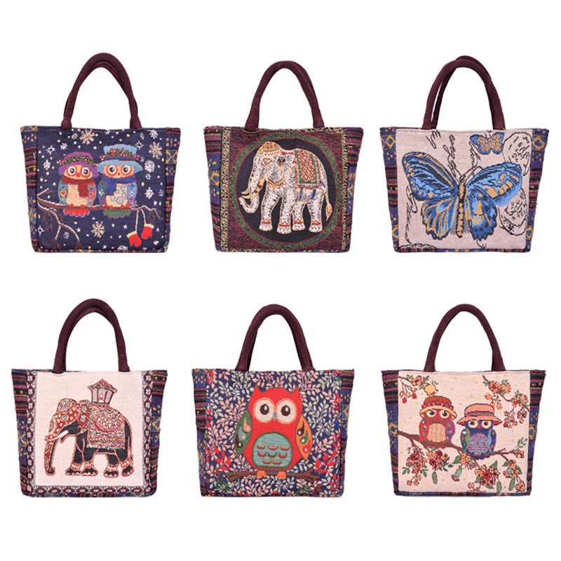 Gift Holiday Handbag Women'S Linen Canvas Double-Sided Retro Embroider Ethnic Style Hand-Carrying Small Cloth Bag Commuting - Image 2