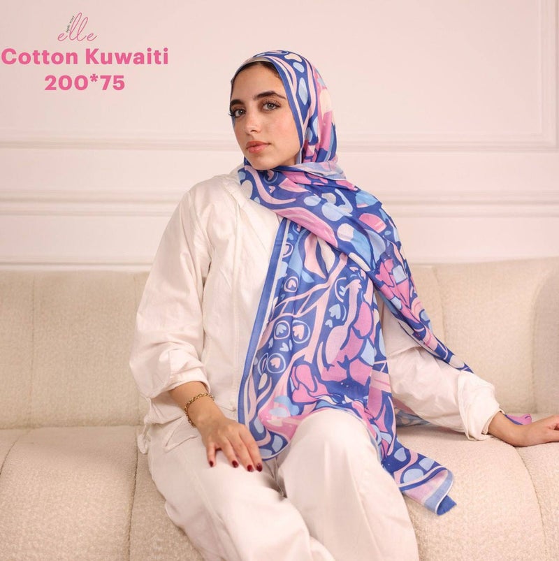 طرحة وشاح حجاب إسلامي قطن كويتي فاخر للنساء – للمناسبات والاستخدام اليومي – مقاس 200 × 75 سم
