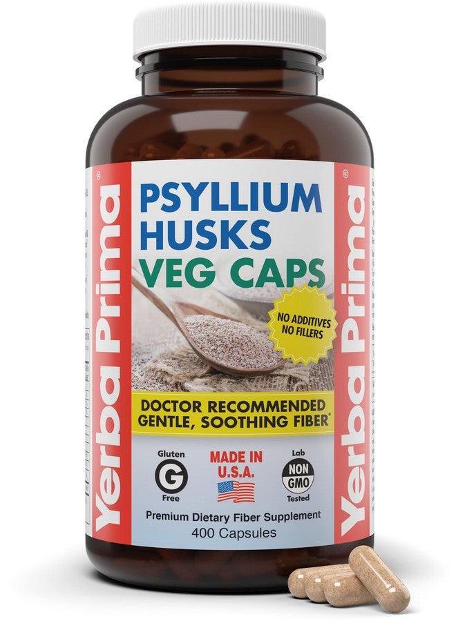 Yerba Prima Psyllium Husks Veg Caps 400 Capsules (625Mg) Vegan Nongmo Gluten Free Colon Cleanser Daily Fiber Supplement For Gut Health & Regularity - Image 1