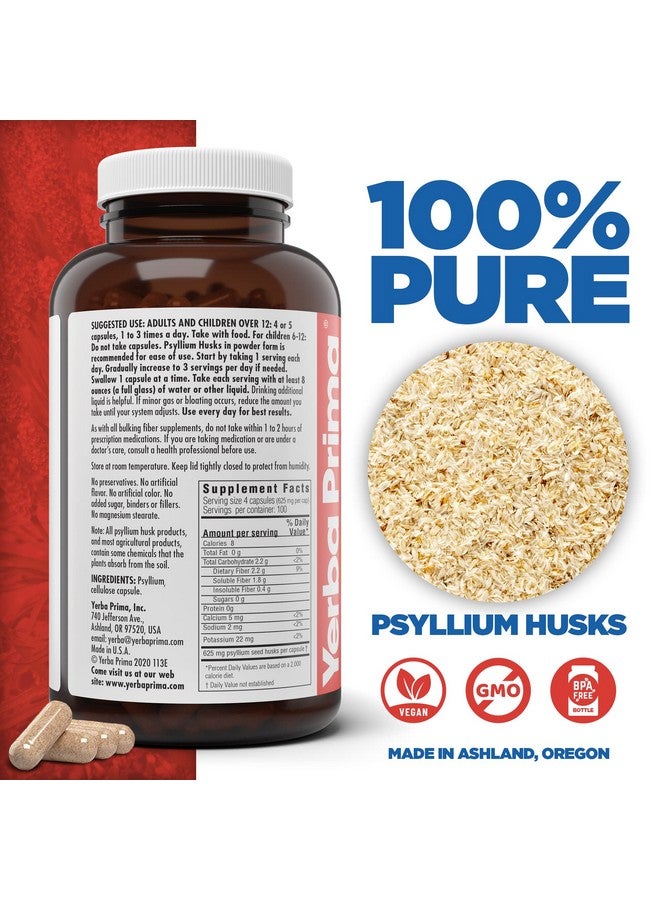 Yerba Prima Psyllium Husks Veg Caps 400 Capsules (625Mg) Vegan Nongmo Gluten Free Colon Cleanser Daily Fiber Supplement For Gut Health & Regularity - Image 3