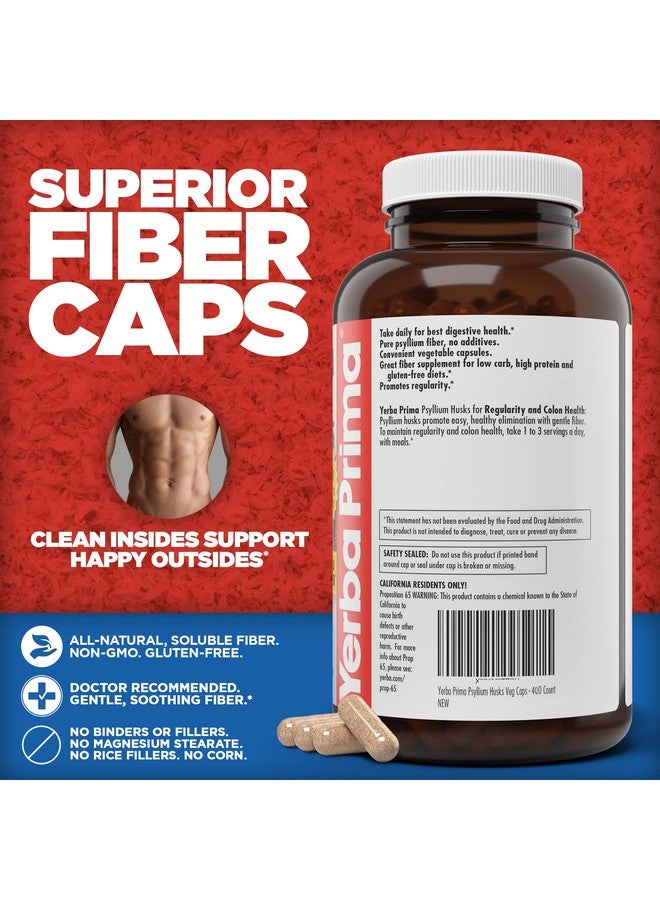 Yerba Prima Psyllium Husks Veg Caps 400 Capsules (625Mg) Vegan Nongmo Gluten Free Colon Cleanser Daily Fiber Supplement For Gut Health & Regularity - Image 5
