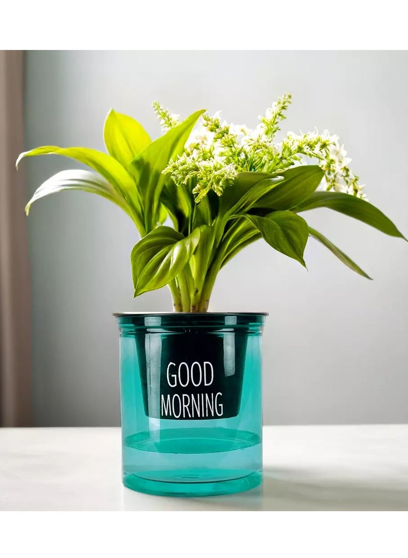 ڤسيل24 AutoWater Bloom، زارع مائي ذاتي السقي - وعاء زهور شفاف بطبقة مزدوجة من الراتنج لنمو النباتات بدون جهد، أخضر  - Image 1