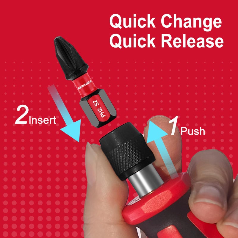 Geinxurn Magnetic 2PC Mini Changeable Head Manual Screwdriver Holder, Quick Change&Release 1/4â€ Hex Bit Extension Holder - Image 5