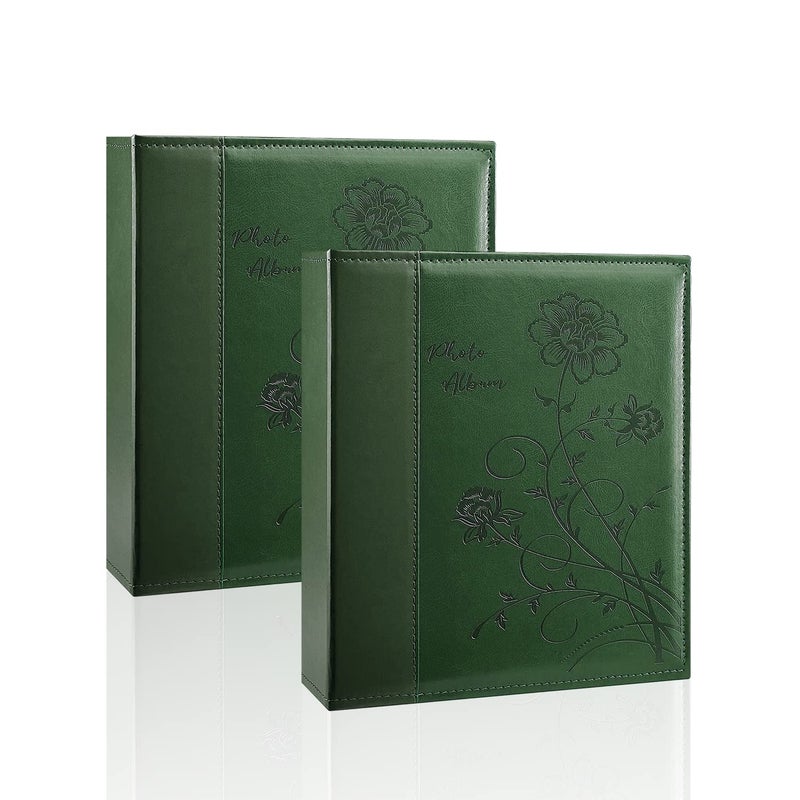 Artmag Artmag Photo Album 5x7 2 Packs Clear Pages Pockets Leather Cover Slip Slide in Photo Album Book Each Holds 50 Vertical 5x7 Photos Picture Book for Wedding Family (Dark Green)  - Image 1