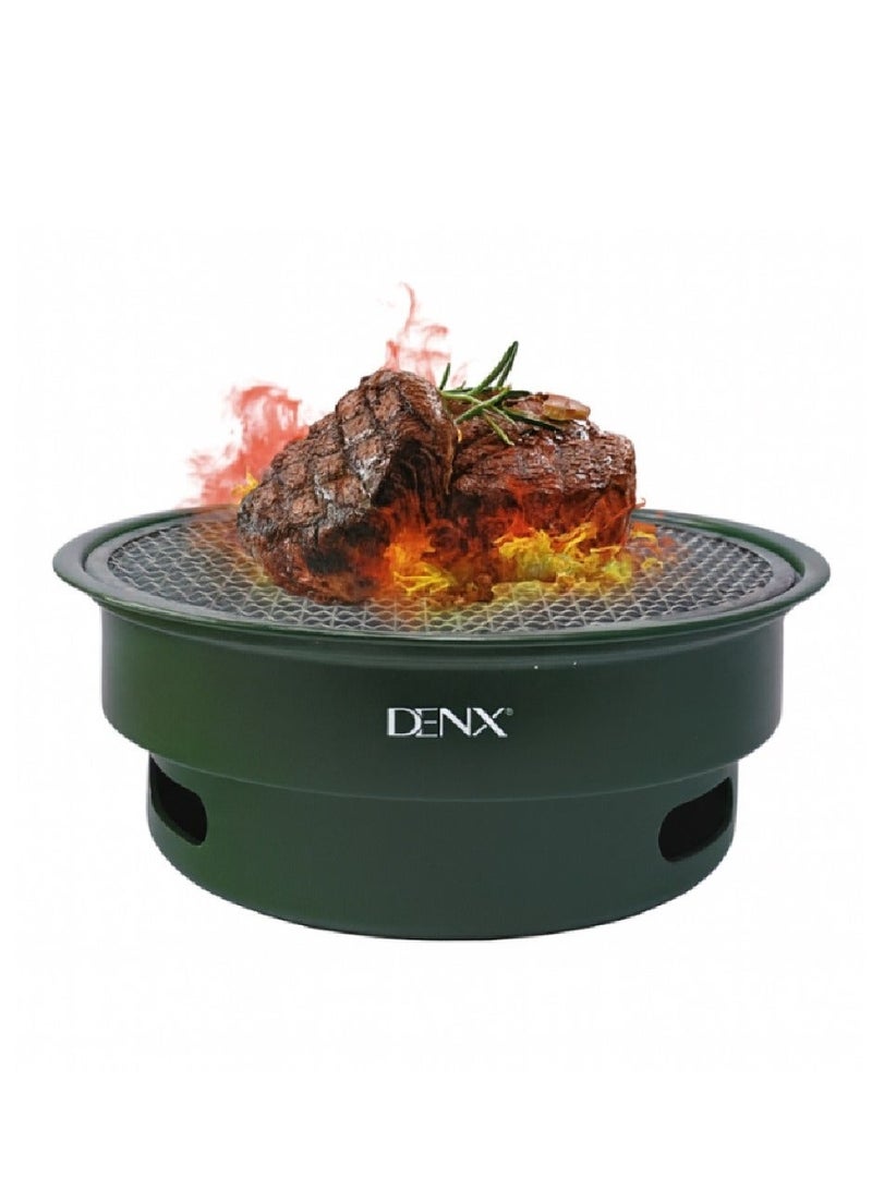 Denx Charcoal Barbecue Grill, Portable Outdoor Bbq Grill with Non Stick Surface, Removable Grease Tray, Round Compact Travel Grill for Camping, Picnic, Garden (DX2812)