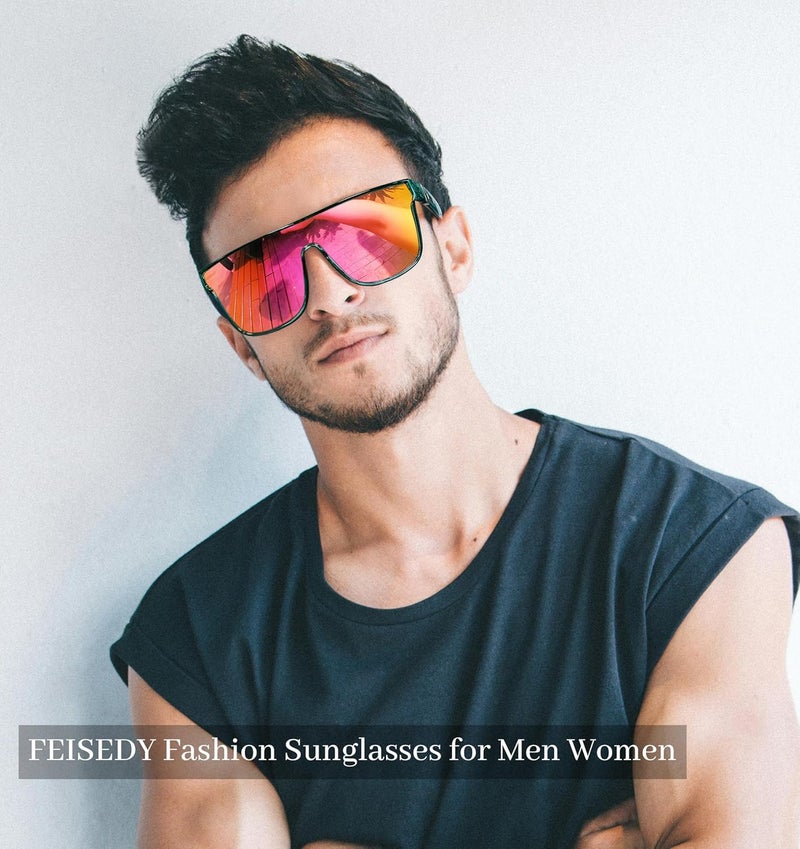 FEISEDY Fashion Flat Top Sunglasses Trendy Oversized Square Shades Women Men UV400 B2996 - Image 2