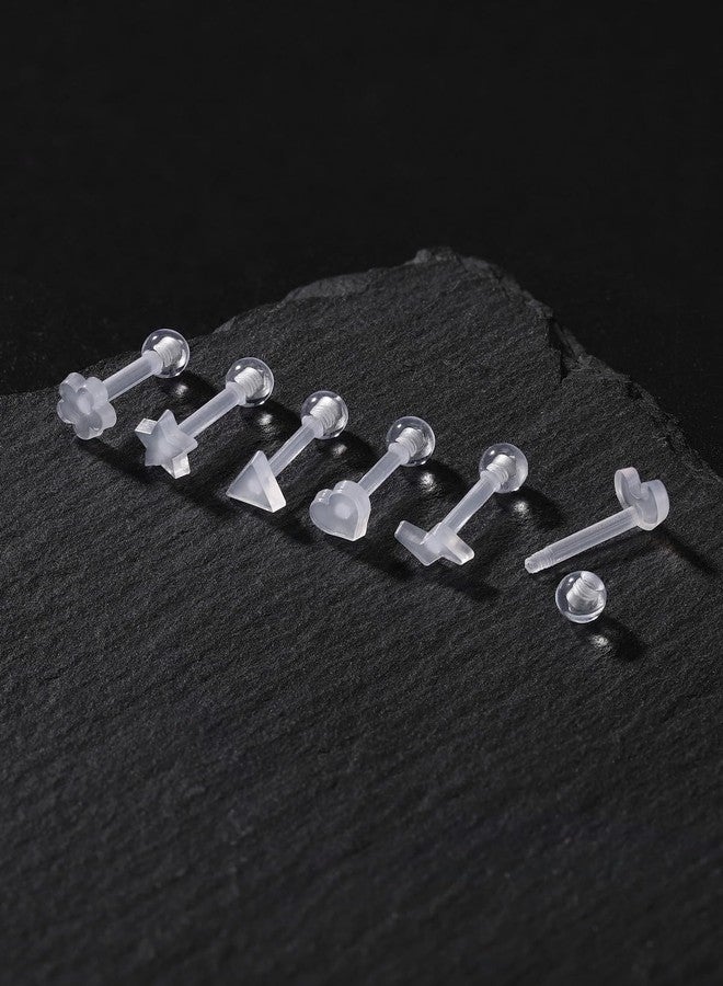 PiercingJ Clear Acrylic Cartilage Earrings 16G Plastic Tongue Tragus Ring Cute Heart Star Nose Lip Stud Barbell Black Helix Piercing Retainer for Sports Surgery Work, normal, Acrylic, no gemstone - Image 2