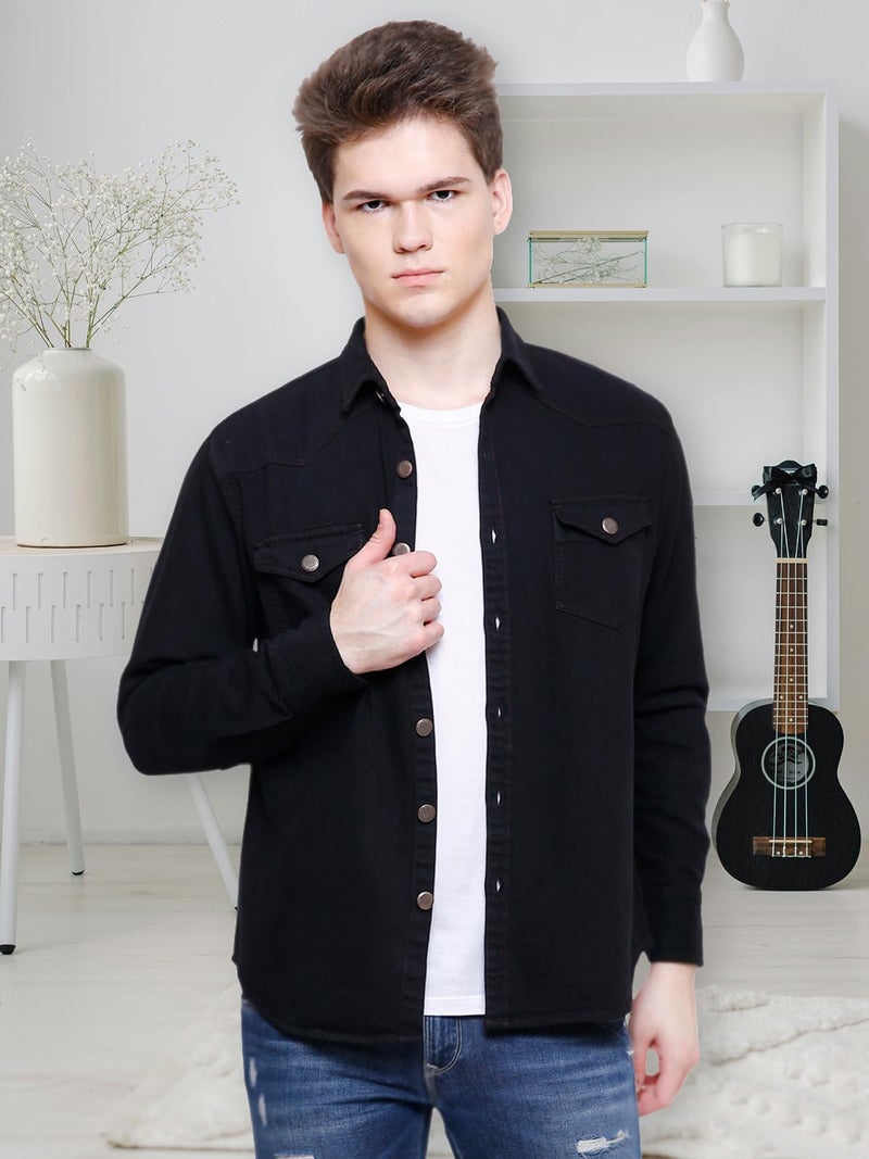 Kuons Avenue Men's Black Double Pocket Denim Shirt | Western Denim Shirt for Men (KACLFS1437XXL_Black_XX-Large) - Image 4
