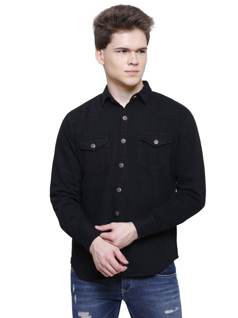 Kuons Avenue Men's Black Double Pocket Denim Shirt | Western Denim Shirt for Men (KACLFS1437XXL_Black_XX-Large) - Image 1