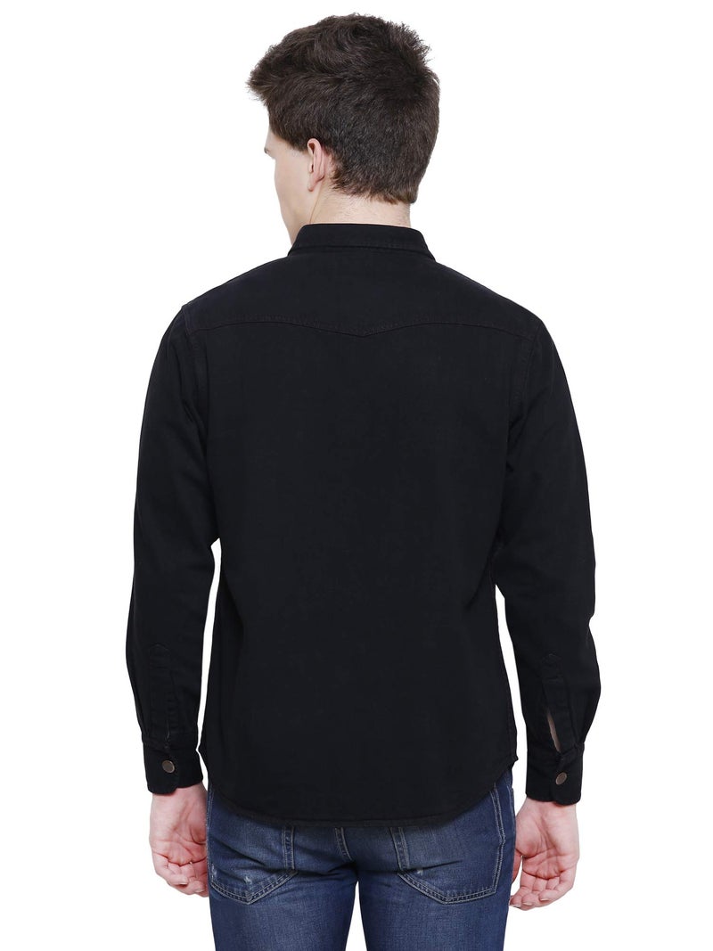 Kuons Avenue Men's Black Double Pocket Denim Shirt | Western Denim Shirt for Men (KACLFS1437XXL_Black_XX-Large) - Image 2
