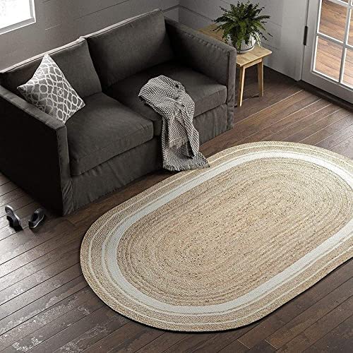 Alby Rugs Handwoven Jute Natural Fibres Oval Braided Reversible Rug for Bedroom LivingDining Room White Brown 3 x 5 ft  - Image 2