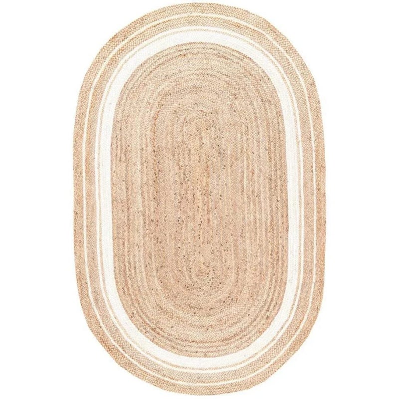 Alby Rugs Handwoven Jute Natural Fibres Oval Braided Reversible Rug for Bedroom LivingDining Room White Brown 3 x 5 ft  - Image 4