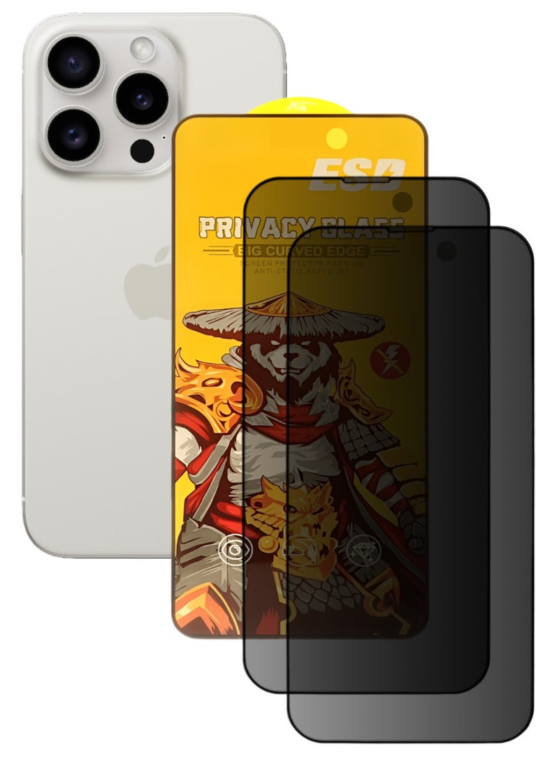ESD 2 Pieces Tempered Dustproof Privacy Glass Screen Protector Compatible For iPhone 15 Pro Max - Image 1