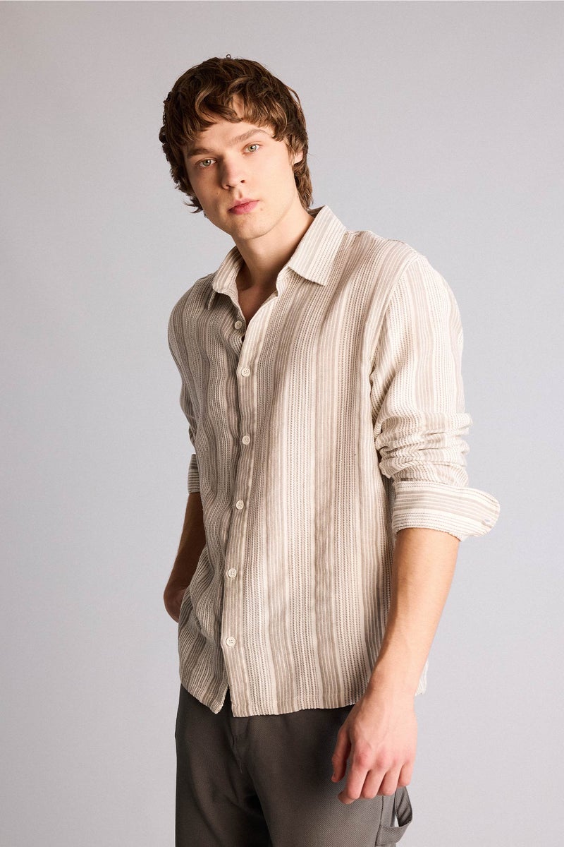 DeFacto Beige Man Boxy Fit 100% Cotton Shirt Casual - Image 3