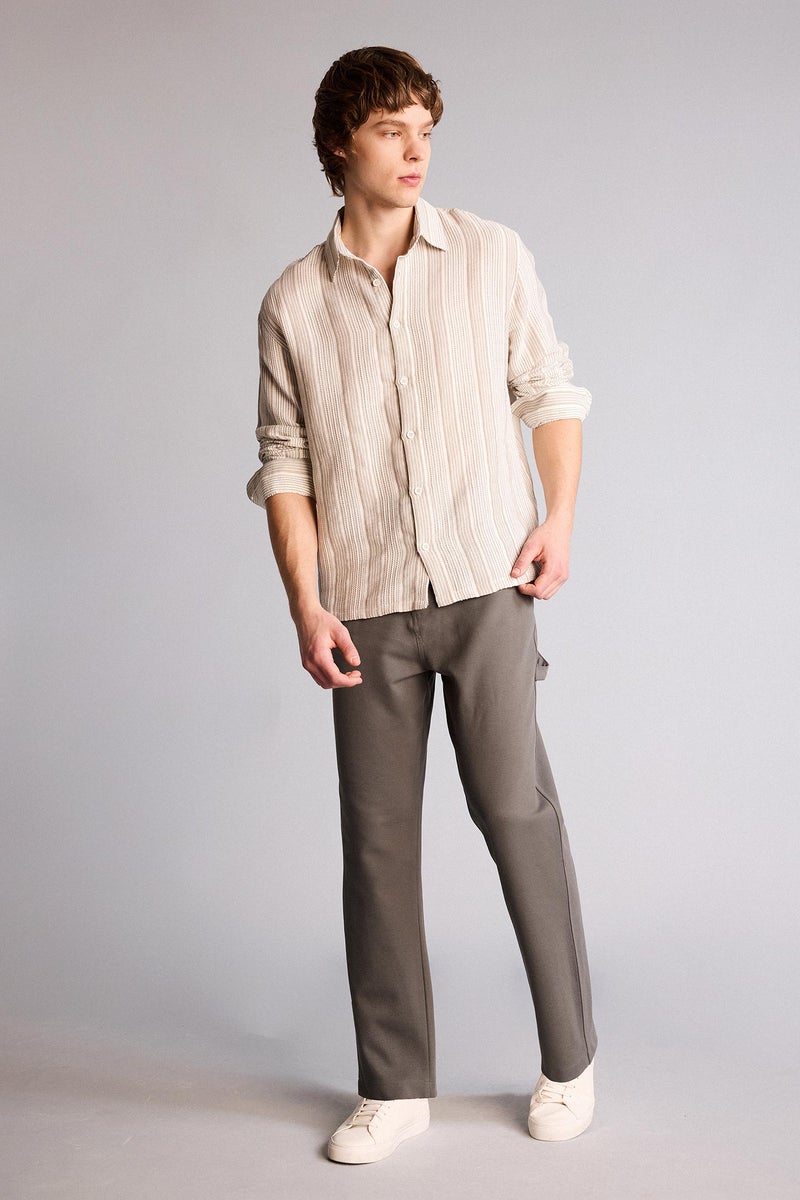 DeFacto Beige Man Boxy Fit 100% Cotton Shirt Casual - Image 2
