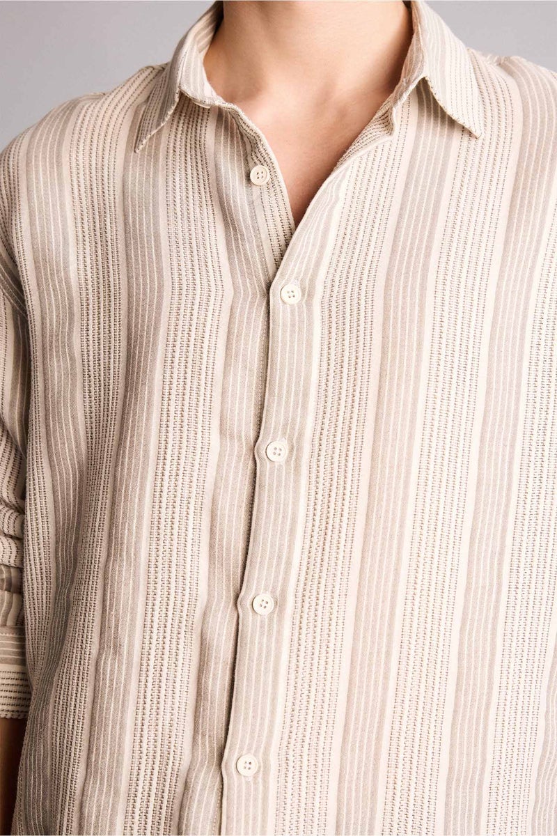DeFacto Beige Man Boxy Fit 100% Cotton Shirt Casual - Image 4