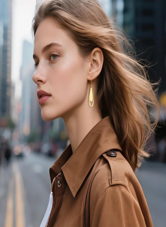 ALEXCRAFT 925 Sterling Silver Dangle Earrings for Women, Trendy 14K Gold Plated Drop Dangle Earrings Jewelry Hypoallergenic Teardrop Leverback Dangling Earring, Brass, No Gemstone - Image 2