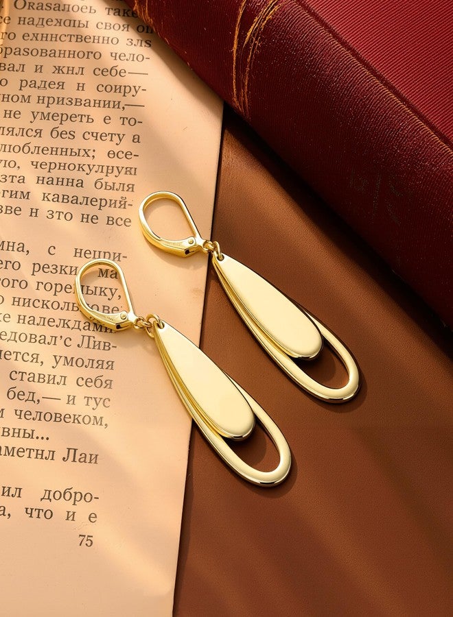 ALEXCRAFT 925 Sterling Silver Dangle Earrings for Women, Trendy 14K Gold Plated Drop Dangle Earrings Jewelry Hypoallergenic Teardrop Leverback Dangling Earring, Brass, No Gemstone - Image 3