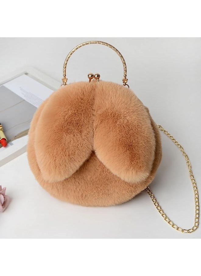 Executive LLC Cute Soft Rabbit Ear Sling Hand Bag With Smooth Zipper,Cross Body Bag For Girls,Clutch Purse with Gold Metal Chain Strap, Plush Side Bag, Shoulder hand Purse(Brown)  - Image 5
