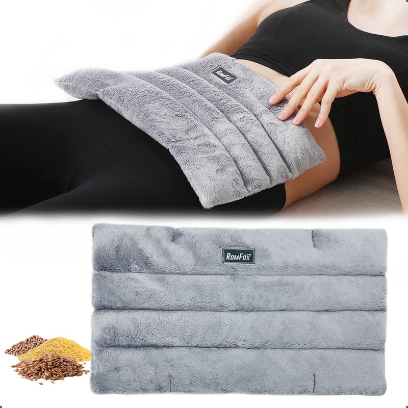 Romfox Microwavable Heating Pad for Pain Relief Moist Heat for Menstrual Cramps Muscles Joints Back Neck and Shoulders Heat Compress Pillow for Both Hot and Cold Therapy Grey Unscented