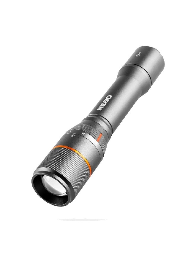 NEBO Sleek and Durable 4x Zoom Rechargeable Aluminium Flashlight Grey 18.42 x 3.51 x 3.51 cm 3999930 - Image 1