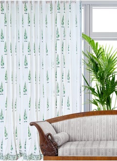 OJARIYA Cyprus Green Hand Block Printed 100 Percent Premium Organic Cotton Curtains 274 X 152 Cm  - Image 1