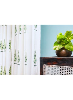 OJARIYA Cyprus Green Hand Block Printed 100 Percent Premium Organic Cotton Curtains 274 X 152 Cm  - Image 3