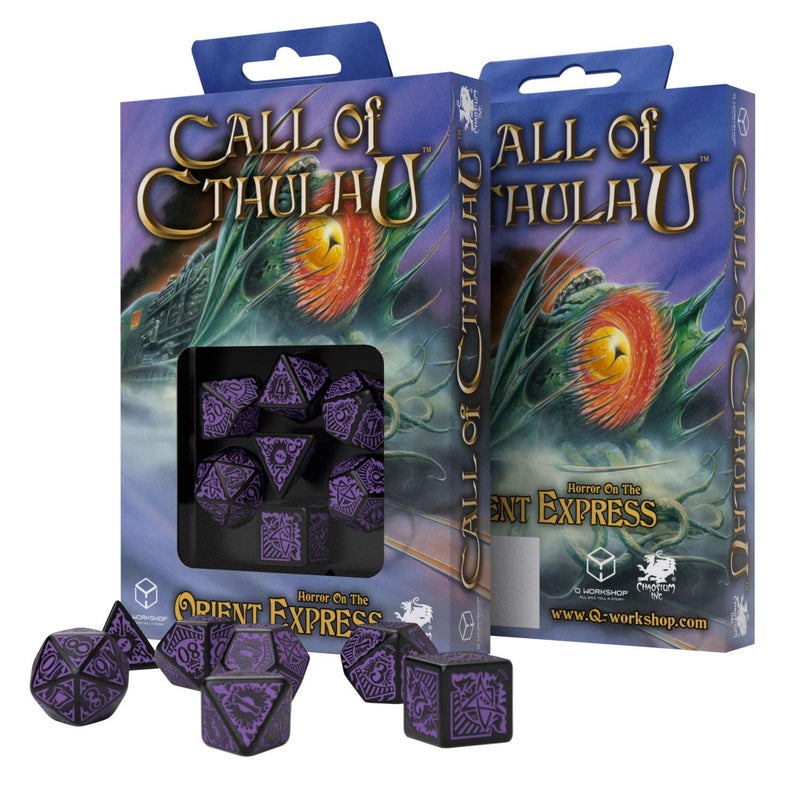 Q WORKSHOP Call Of Cthulhu Horror on the Orient Express RPG Ornamented Dice Set 7 Polyhedral Pieces Purple - Image 2