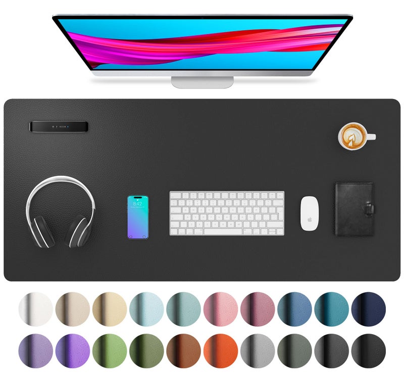 Aothia Leather Desk Pad Protector, Mouse Pad, Office Desk Mat, Non-Slip PU Leather Desk Blotter, Laptop Desk Pad, Waterproof Desk Writing Pad for Office and Home (Black,36" x 17") - Image 1