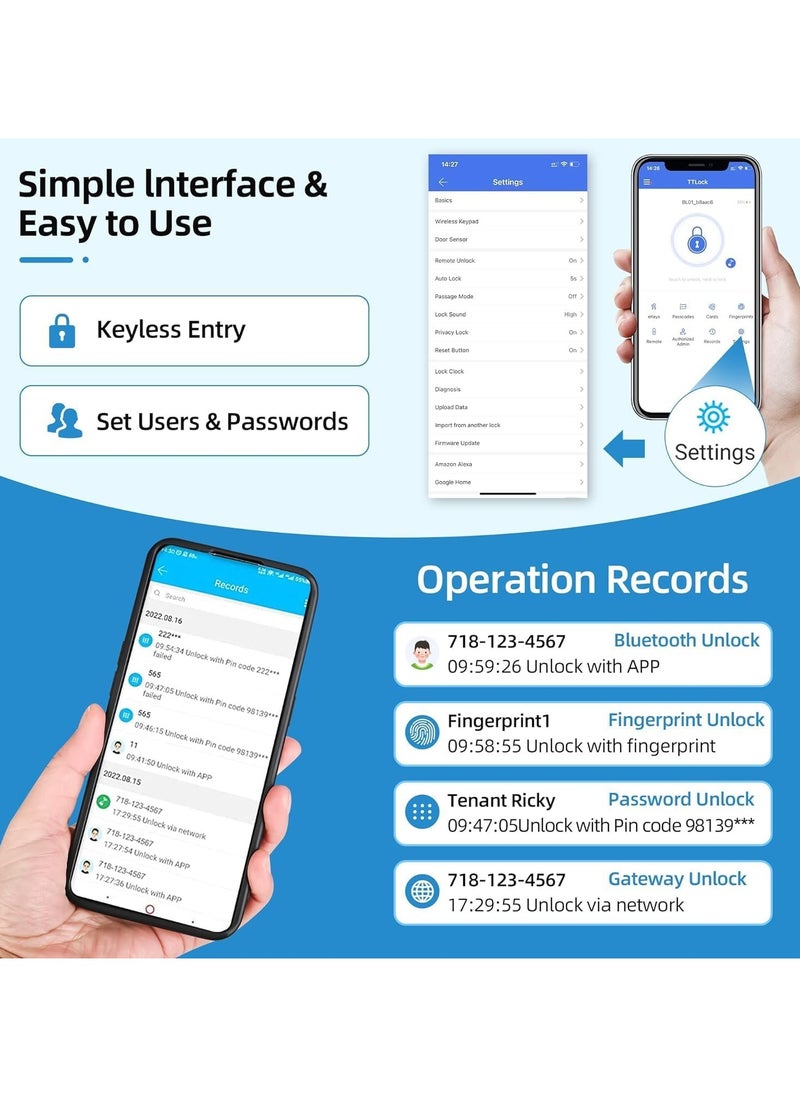 Razuvious - Razuvious Smart Lock,Fingerprint Door Lock with 4585 Mortise.Keyless Entry Bluetooth Lock,IC Card,Anti-peep Code,TT Lock App Control,for Home,Office,Apartment - Image 1