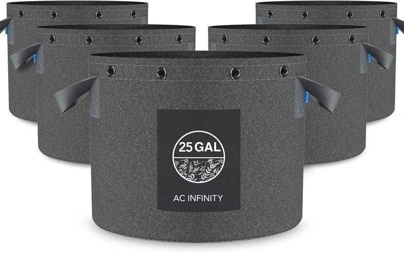 AC Infinity Heavy Duty Fabric Pots, 25 Gallon Aeration Reusable Grow Bags 5-Pack with 500G Thick Nonwoven Fabric and Multi-Purpose Rings, for Low Stress Plant Training Fruits, Vegetables, and Flowers - Image 1