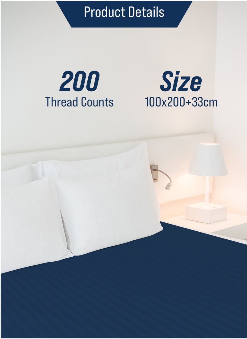 American Linen Single Fitted Sheet 100% Cotton 200 Thread Count Breathable Bedding Sheet Comfortable Bed Sheets For Bedroom 100 x 200 cm Blue  - Image 3