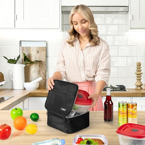opux Insulated Lunch Bag Kids, Lunch Box for School Boy Girl, Leakproof Small Reusable Compact Soft Mini Cooler Bag, Toddler Small Lunch Boxes Kit Pail with Front Side Pockets (Black) - Image 3