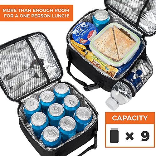 opux Insulated Lunch Bag Kids, Lunch Box for School Boy Girl, Leakproof Small Reusable Compact Soft Mini Cooler Bag, Toddler Small Lunch Boxes Kit Pail with Front Side Pockets (Black) - Image 5